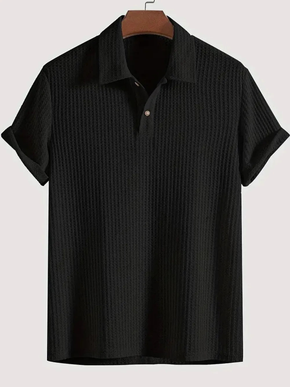 Men's Waffle-Knit Collared Neck Short Sleeve Polo
