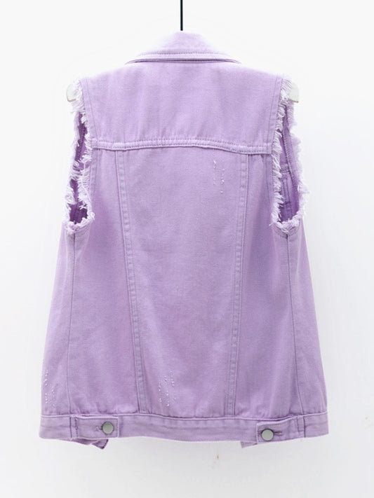 Side Button Slit Denim Jacket with Pockets