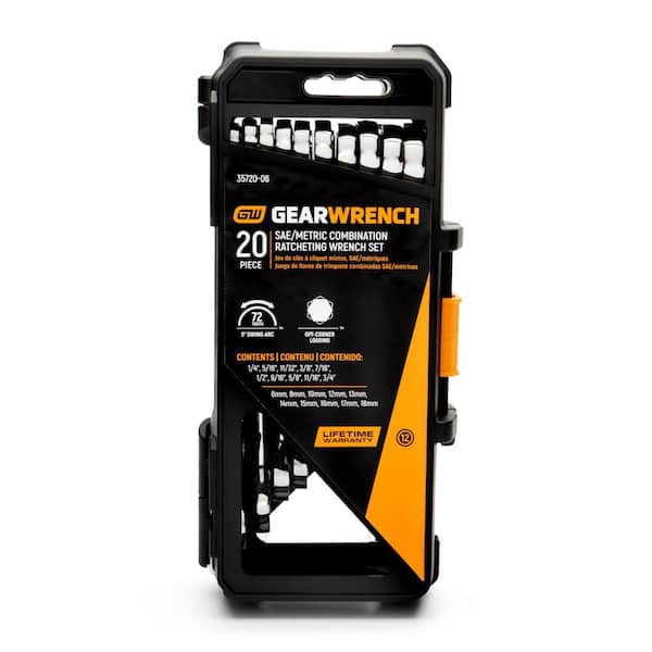 GEARWRENCH 72-Tooth 12-Point SAE/Metric Ratcheting Wrench Set 20-Piece