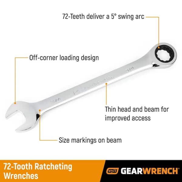 GEARWRENCH 72-Tooth 12-Point SAE/Metric Ratcheting Wrench Set 20-Piece