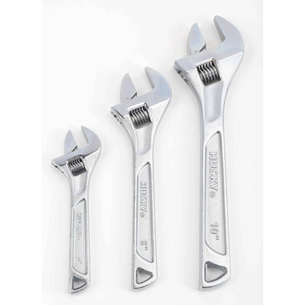 Husky 3-Piece Double Speed Adjustable Wrench Set: Durable Steel, SAE/Metric