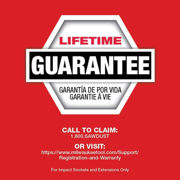 Lifetime guarantee badge on a red background with contact information.