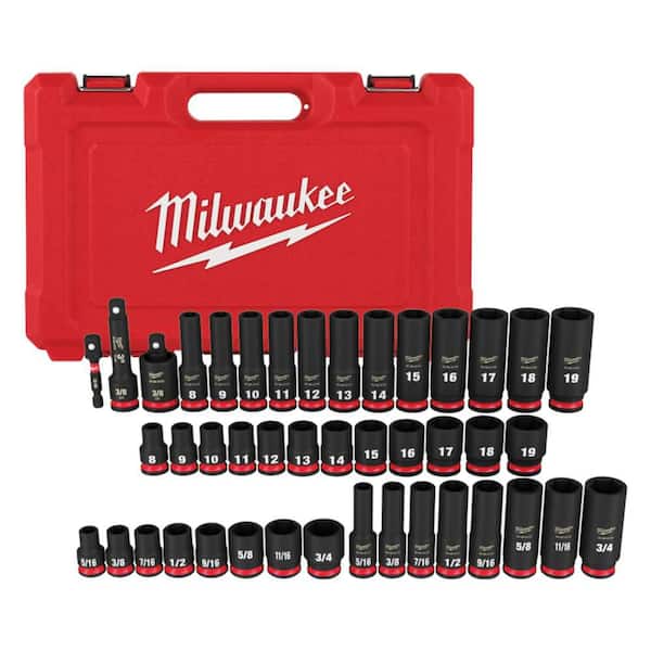 Milwaukee SHOCKWAVE 3/8" Drive SAE & Metric 6‑Point Impact Socket Set – 43‑Piece