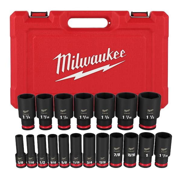 Set of Milwaukee sockets in a red case on a white background