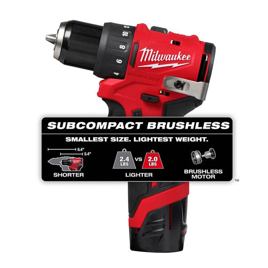 Milwaukee M12 12V Subcompact Brushless Drill Driver Kit