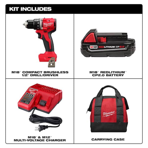 Milwaukee M18 18V Cordless Drill/Driver Kit
