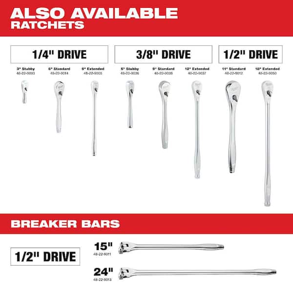Milwaukee 3/8‑1/2‑1/4 Drive Mechanics Tool Set – 56/47/50‑Piece Ratchet Socket Kit