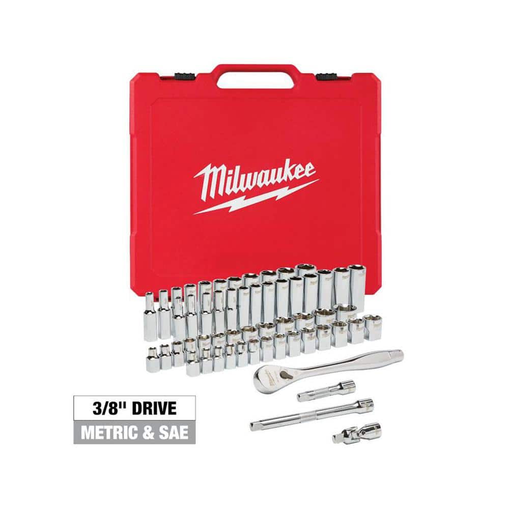 Milwaukee 3/8 in. Drive SAE/Metric Ratchet and Socket Mechanics Tool Set (56-Piece) 48-22-9008