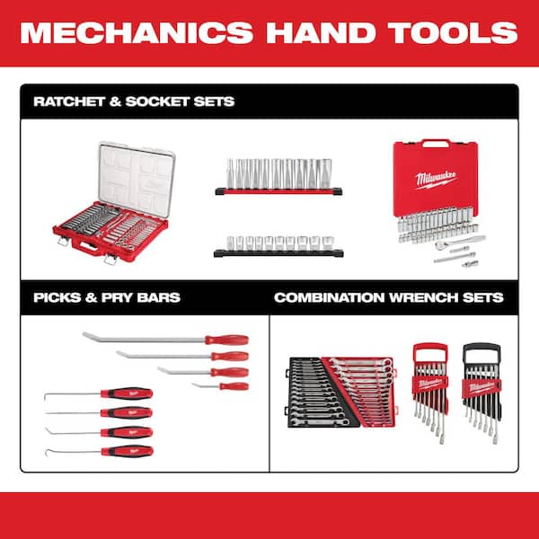 Milwaukee 56-Piece 3/8in Ratchet Set with 43-Piece Shockwave Impact Sockets
