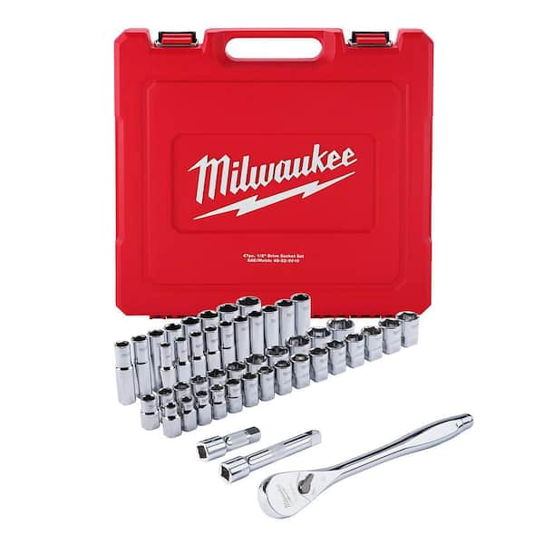 Milwaukee 3/8‑1/2‑1/4 Drive Mechanics Tool Set – 56/47/50‑Piece Ratchet Socket Kit