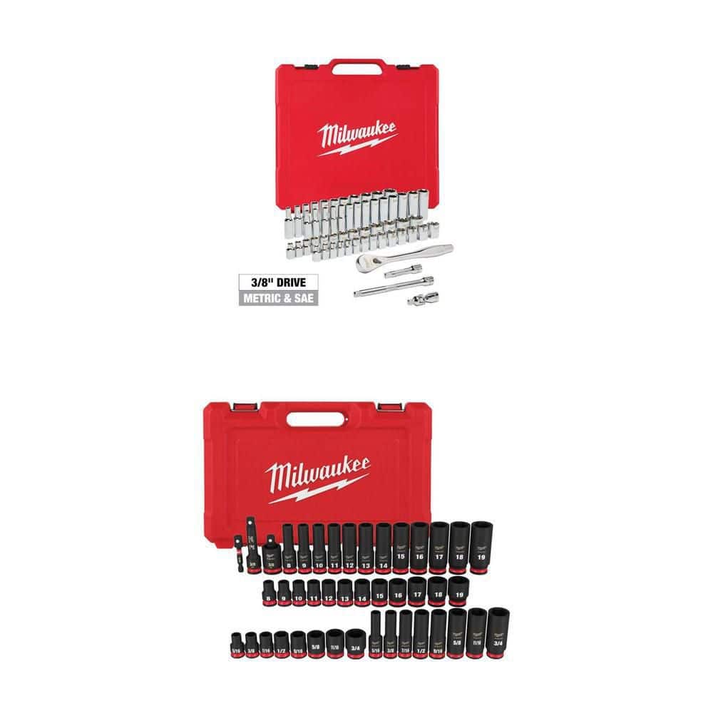Milwaukee 56-Piece 3/8in Ratchet Set with 43-Piece Shockwave Impact Sockets