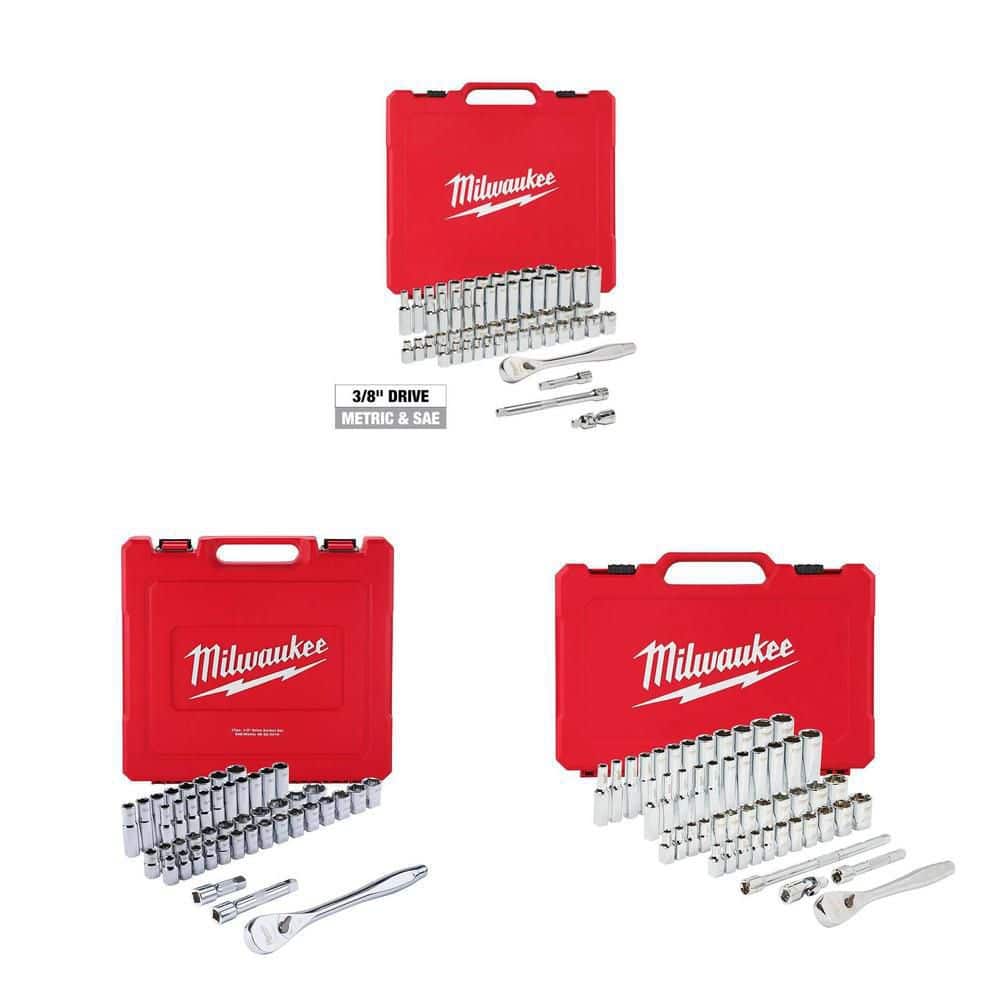 Milwaukee 3/8‑1/2‑1/4 Drive Mechanics Tool Set – 56/47/50‑Piece Ratchet Socket Kit