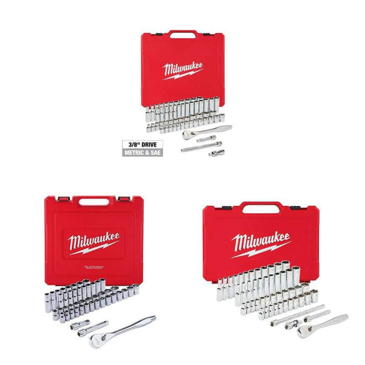 Milwaukee 3/8‑1/2‑1/4 Drive Mechanics Tool Set – 56/47/50‑Piece Ratchet Socket Kit