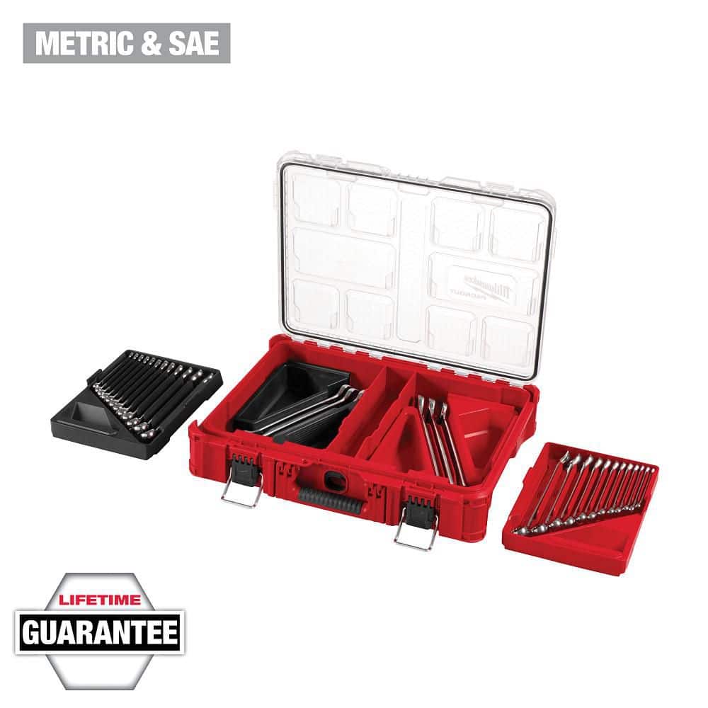 Milwaukee 30-Piece Metric SAE Combination Wrench Set with PACKOUT Organizer