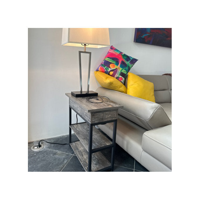 17 Stories Rustic End Table with Storage and USB Charging