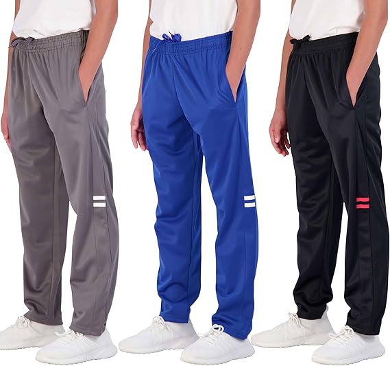 Real Essentials 3 Pack: Boys' Tricot Open Bottom Fleece-Lined Sweatpants.