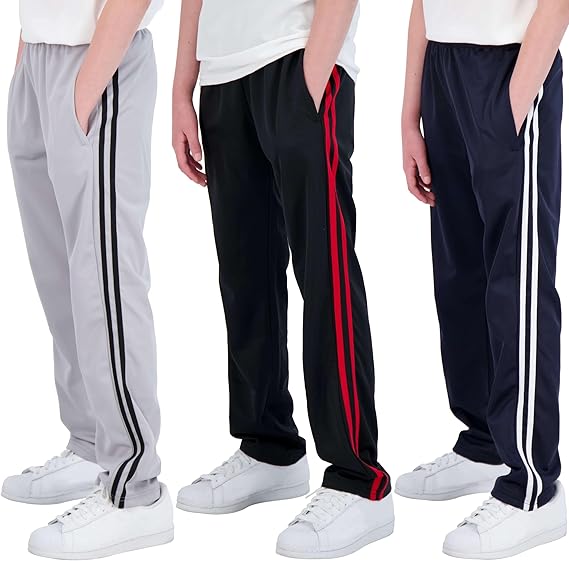 Real Essentials 3 Pack: Boys' Tricot Open Bottom Fleece-Lined Sweatpants.