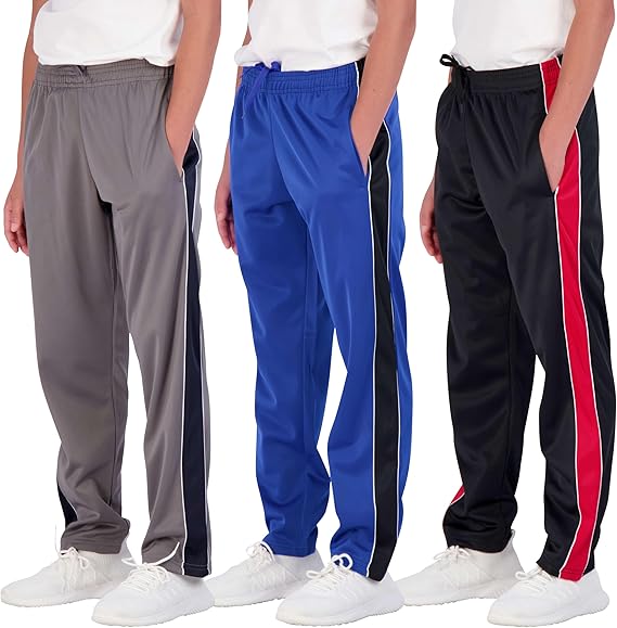 Real Essentials 3 Pack: Boys' Tricot Open Bottom Fleece-Lined Sweatpants.