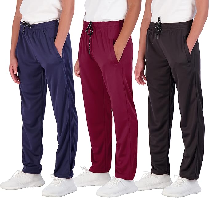 Real Essentials 3 Pack: Boys' Mesh Open Bottom Active Sweatpants