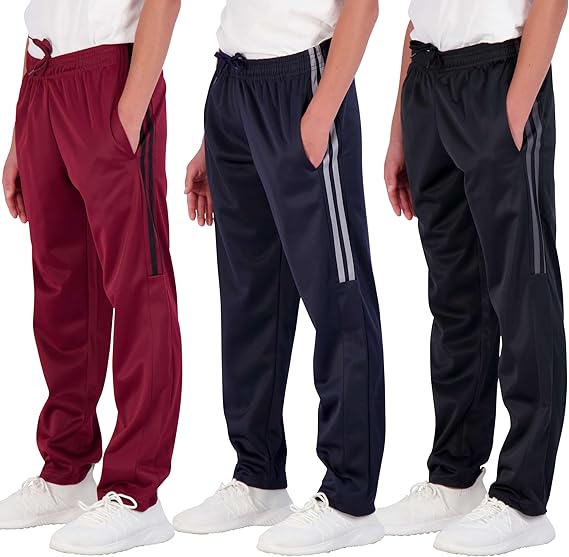 Real Essentials 3 Pack: Boys' Tricot Open Bottom Fleece-Lined Sweatpants.