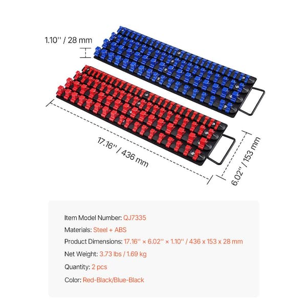 VEVOR Portable Socket Organizer Tray Holds 160 Metric SAE Clips